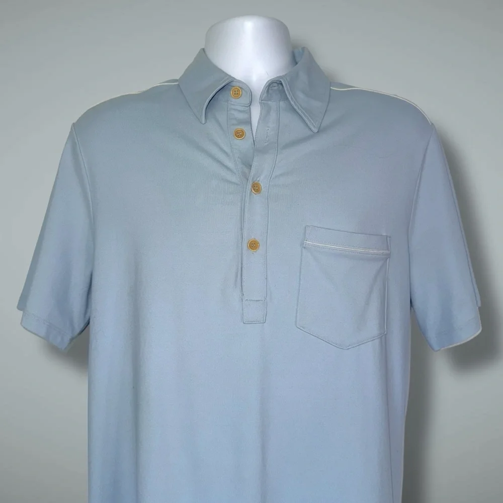Theory Men’s Blue Popover Polo Shirt M | 4-Button Placket, Chest Pocket - Picture 10 of 14